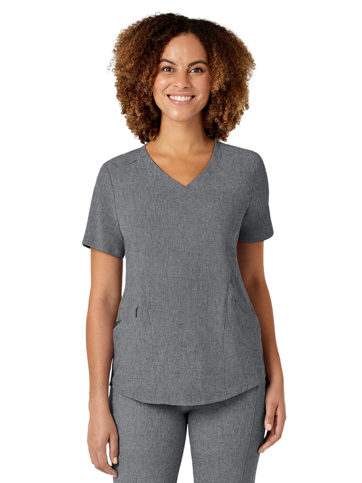 Women's Four-Pocket V-Neck Top - 6134 - Grey Heather