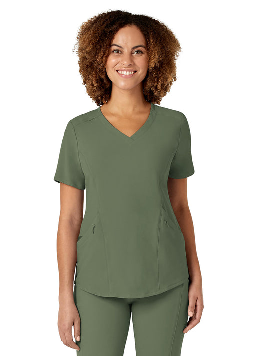 Women's Four-Pocket V-Neck Top - 6134 - Olive