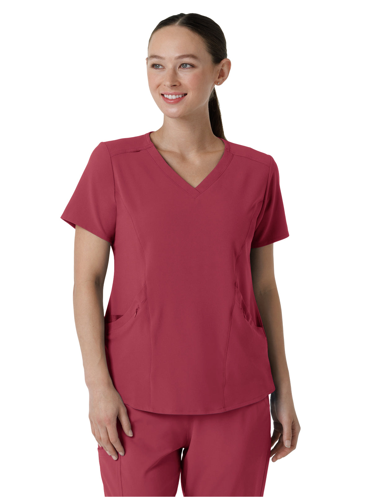 Women's Four-Pocket V-Neck Top - 6134 - Ruby