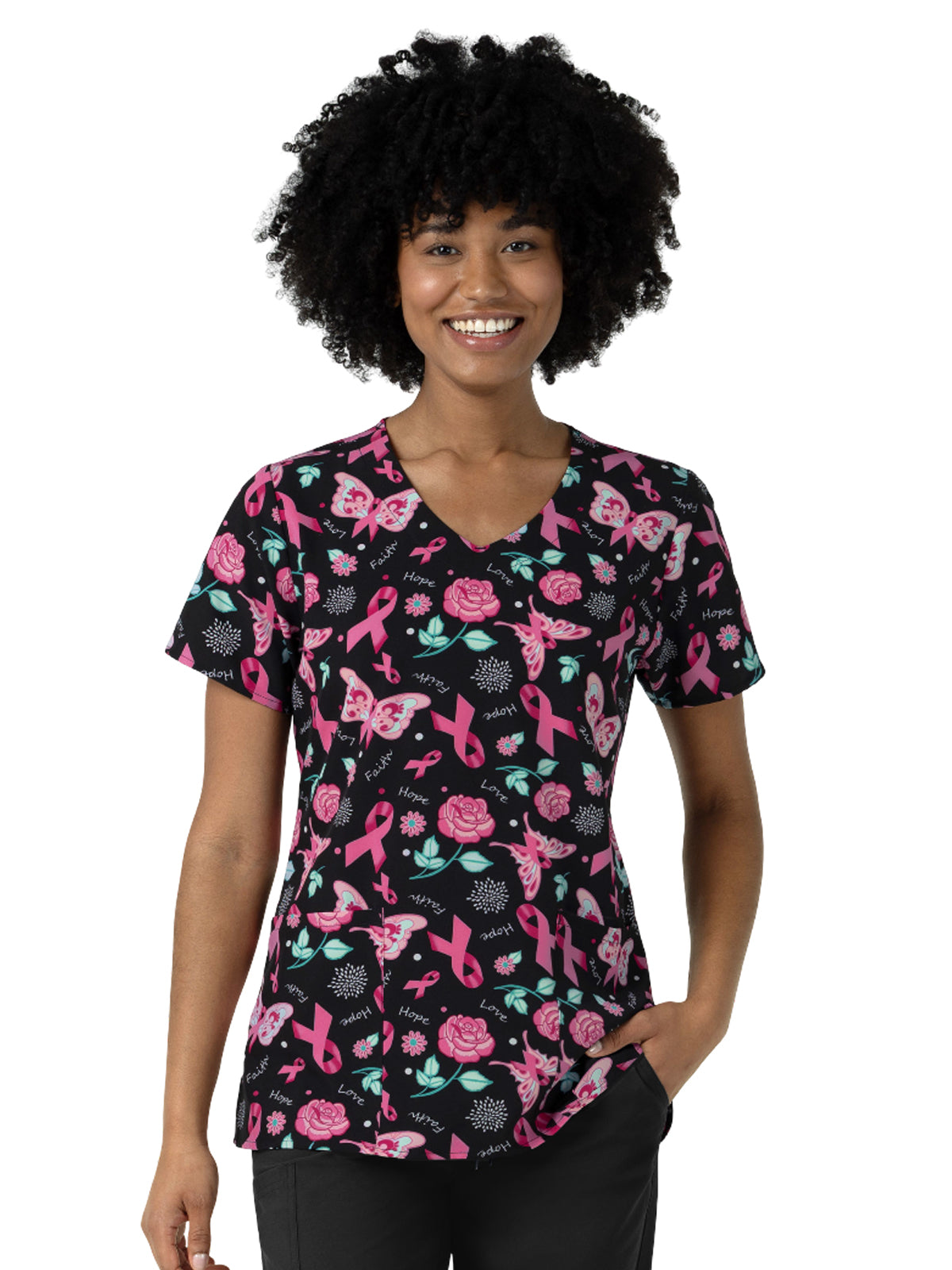 Women's V-Neck Print Scrub Top - 6147 - Resilient Roses