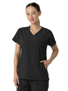 Women's Two-Pocket V-Neck Tunic Scrub Top - 6154 - Black