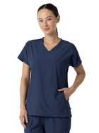 Women's Two-Pocket V-Neck Tunic Scrub Top - 6154 - Navy