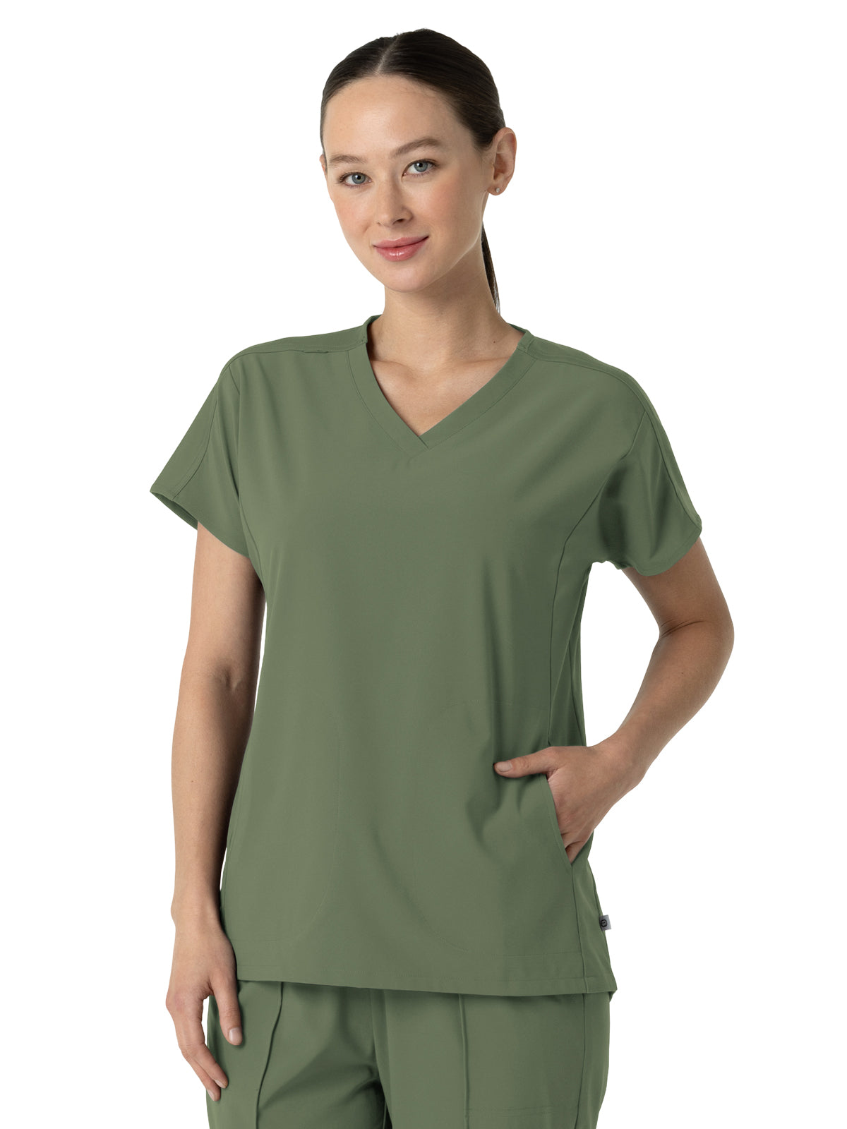 Women's Two-Pocket V-Neck Tunic Scrub Top - 6154 - Olive