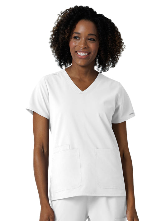 Women's Three-Pocket V-Neck Scrub Top - 6180 - White