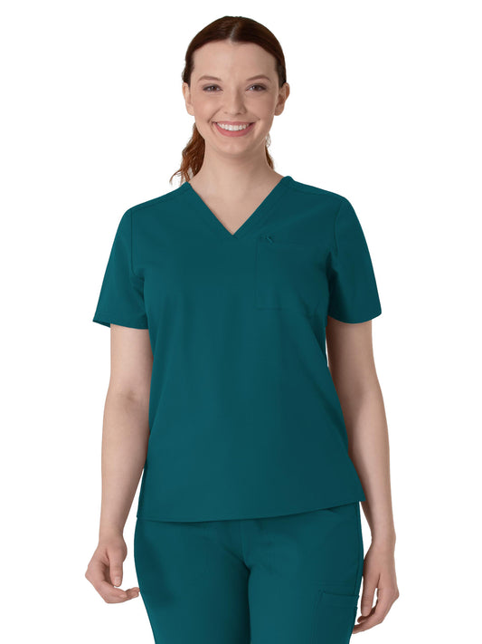 Women's Two-Pocket V-Neck Top - 6222 - Caribbean Blue