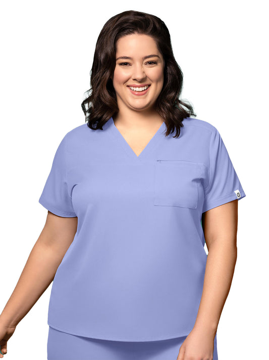 Women's Two-Pocket V-Neck Top - 6222 - Ceil Blue