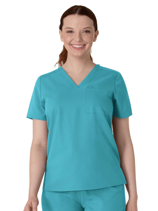 Women's Two-Pocket V-Neck Top - 6222 - Teal Blue