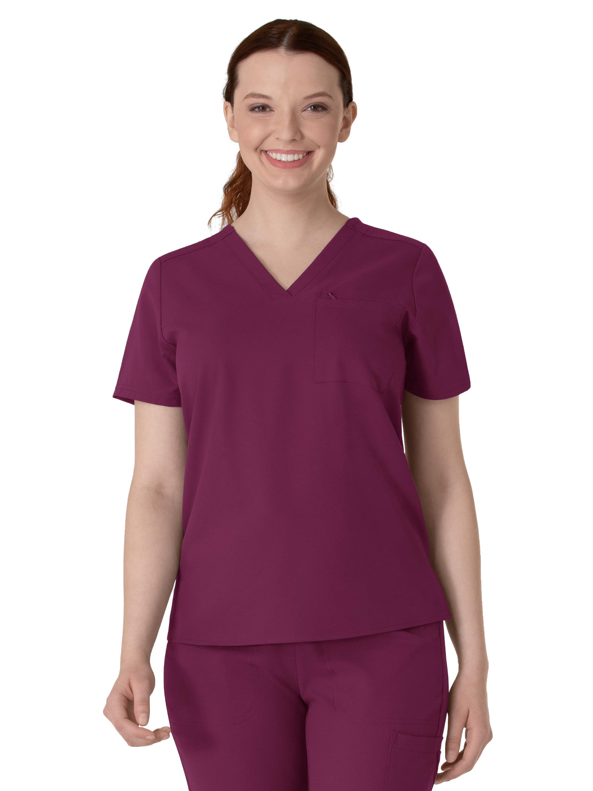 Women's Two-Pocket V-Neck Top - 6222 - Wine