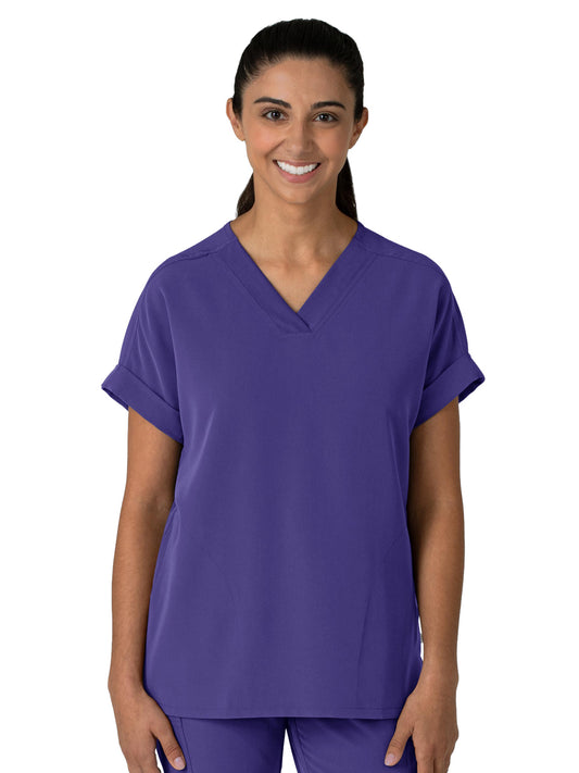 Women's Two-Pocket Drop Shoulder Boxy V-Neck Top - 6232 - Grape