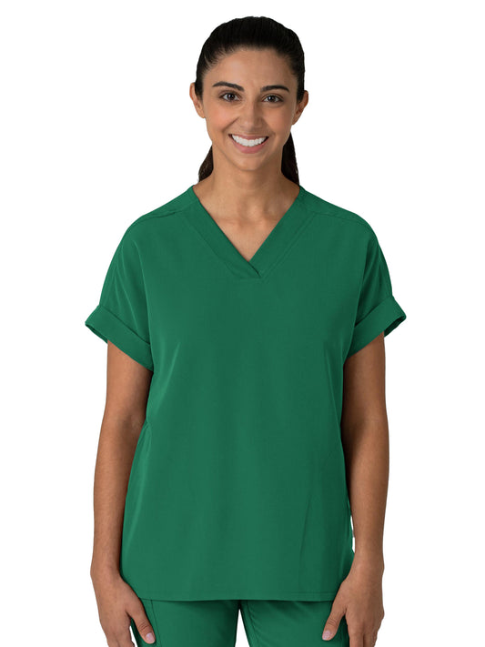 Women's Two-Pocket Drop Shoulder Boxy V-Neck Top - 6232 - Hunter