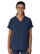 Women's Two-Pocket Drop Shoulder Boxy V-Neck Top - 6232 - Navy