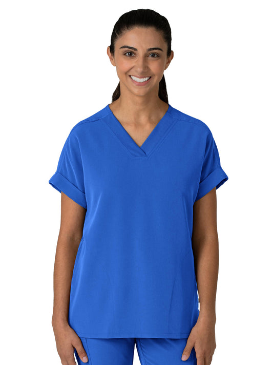 Women's Two-Pocket Drop Shoulder Boxy V-Neck Top - 6232 - Royal