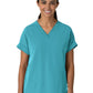 Women's Two-Pocket Drop Shoulder Boxy V-Neck Top - 6232 - Teal Blue