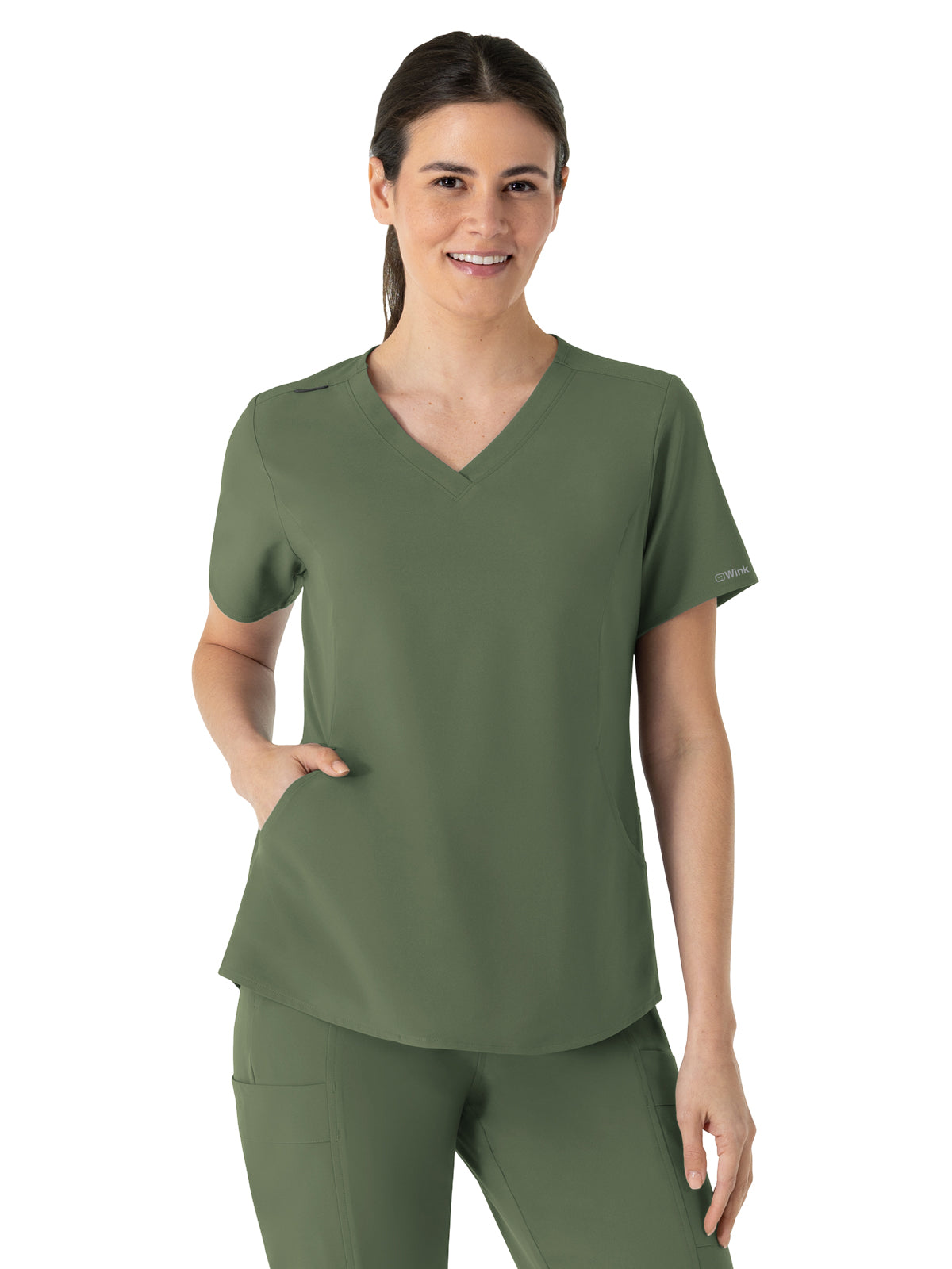 Women's Four-Pocket V-Neck Scrub Top - 6254 - Olive