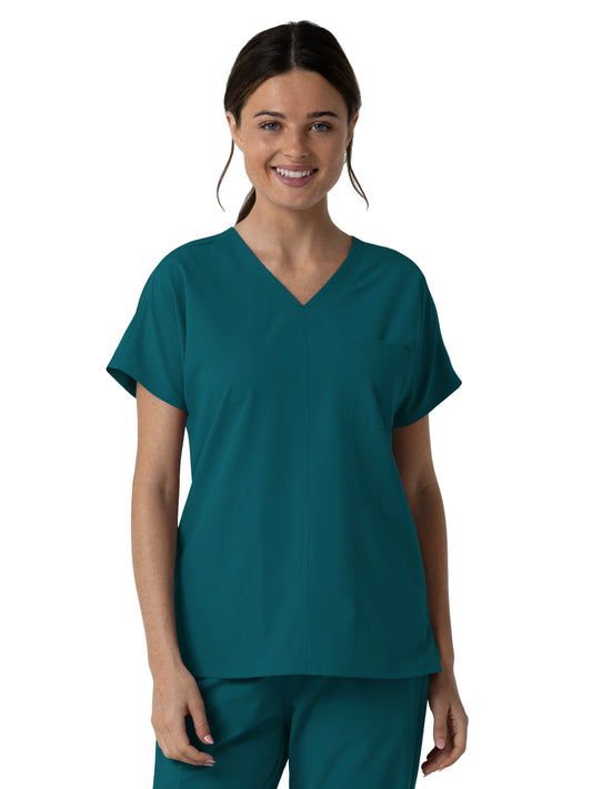 Women's Three-Pocket Drop Shoulder Tunic Scrub Top - 6280 - Caribbean