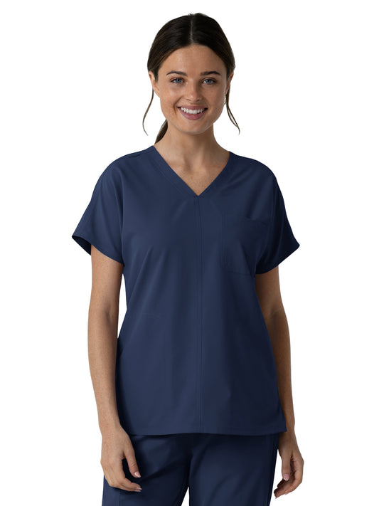 Women's Three-Pocket Drop Shoulder Tunic Scrub Top - 6280 - Navy
