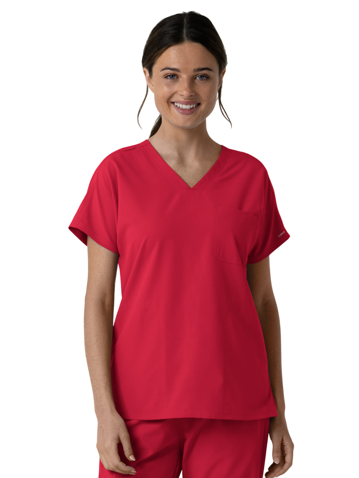 Women's Three-Pocket Drop Shoulder Tunic Scrub Top - 6280 - Red