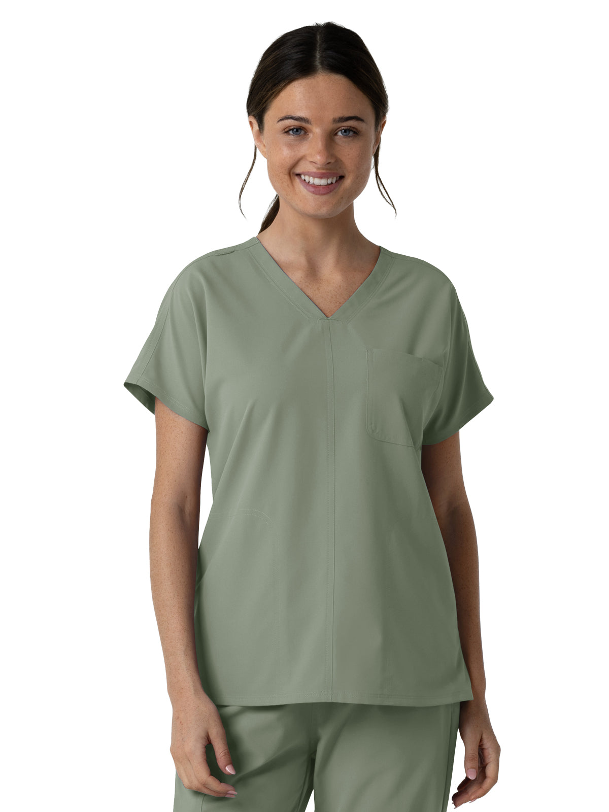 Women's Three-Pocket Drop Shoulder Tunic Scrub Top - 6280 - Sage