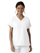 Women's Three-Pocket Drop Shoulder Tunic Scrub Top - 6280 - White