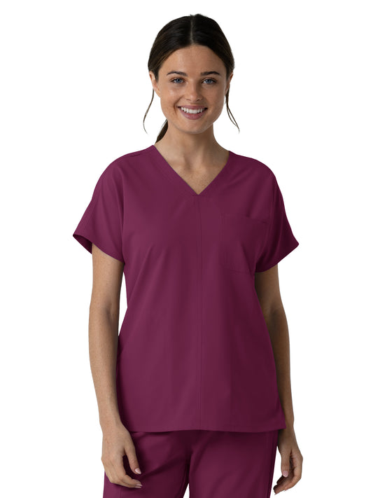 Women's Three-Pocket Drop Shoulder Tunic Scrub Top - 6280 - Wine