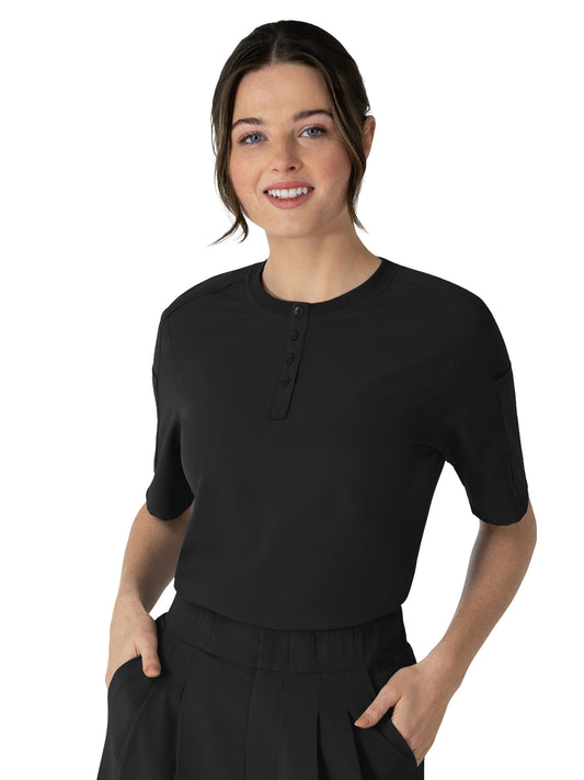 Women's Two-Pocket Tuck-In Henley Scrub Top - 6354 - Black
