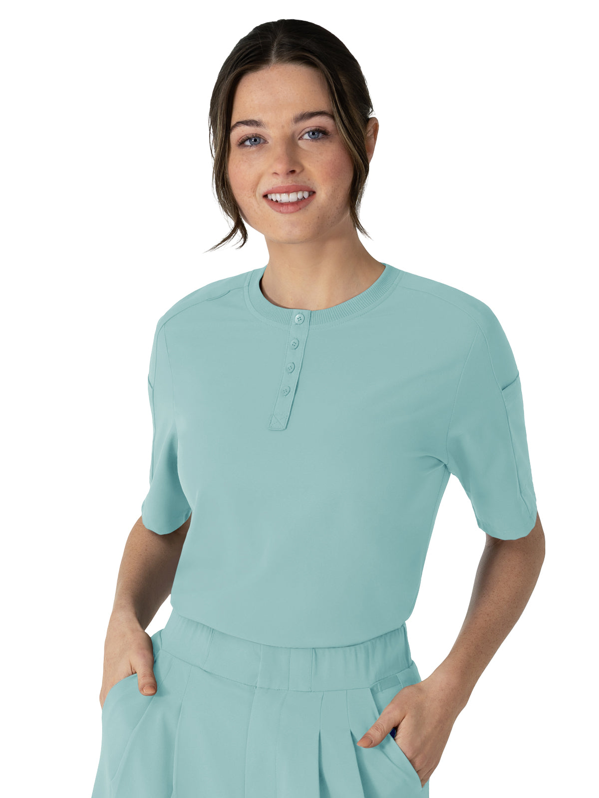 Women's Two-Pocket Tuck-In Henley Scrub Top - 6354 - Coastal Blue