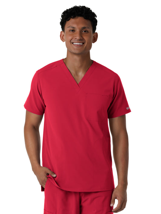 Men's Three-Pocket V-Neck Scrub Top - 6380 - Red