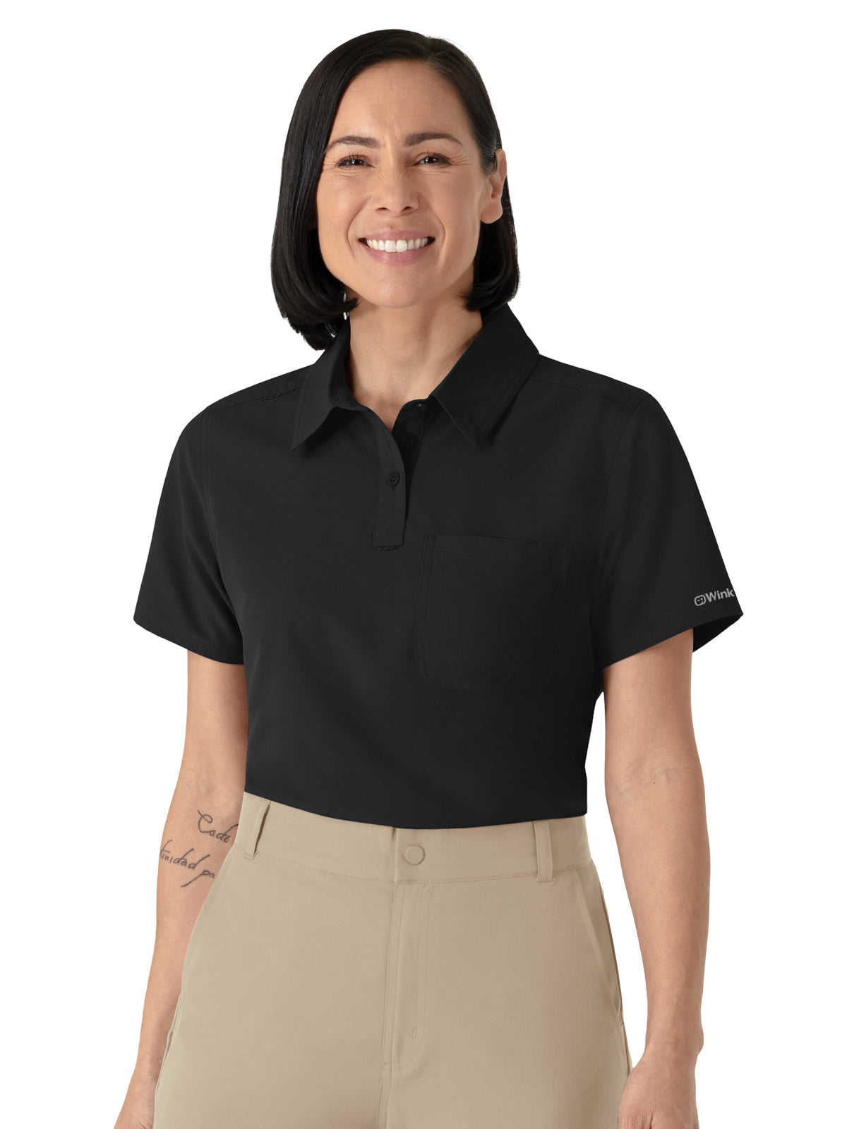 Women's One-Pocket Scrub Polo - 6480 - Black