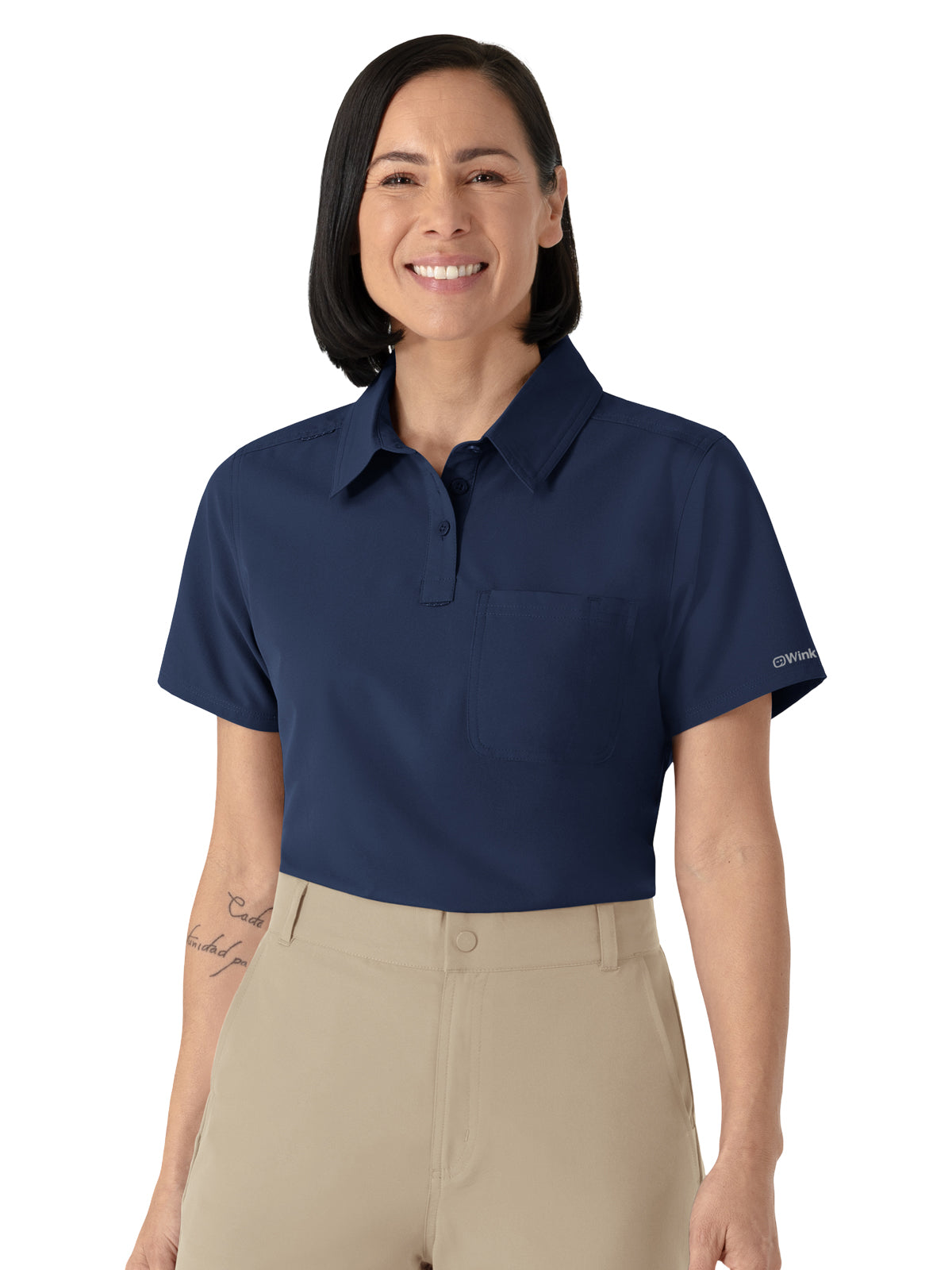 Women's One-Pocket Scrub Polo - 6480 - Navy