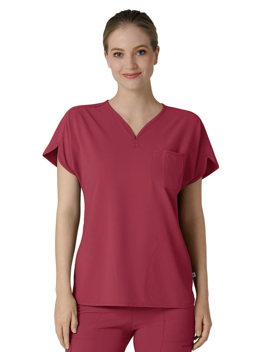Women's Three-Pocket Y-Neck Dolman Top - 6634 - Ruby