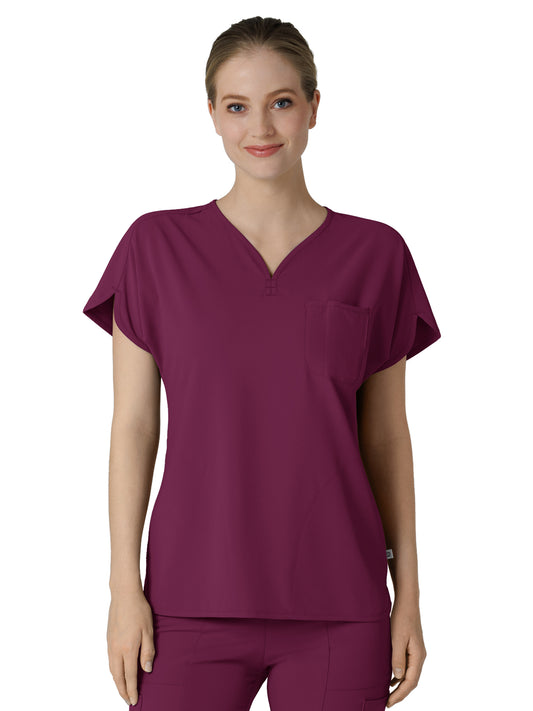 Women's Three-Pocket Y-Neck Dolman Top - 6634 - Wine