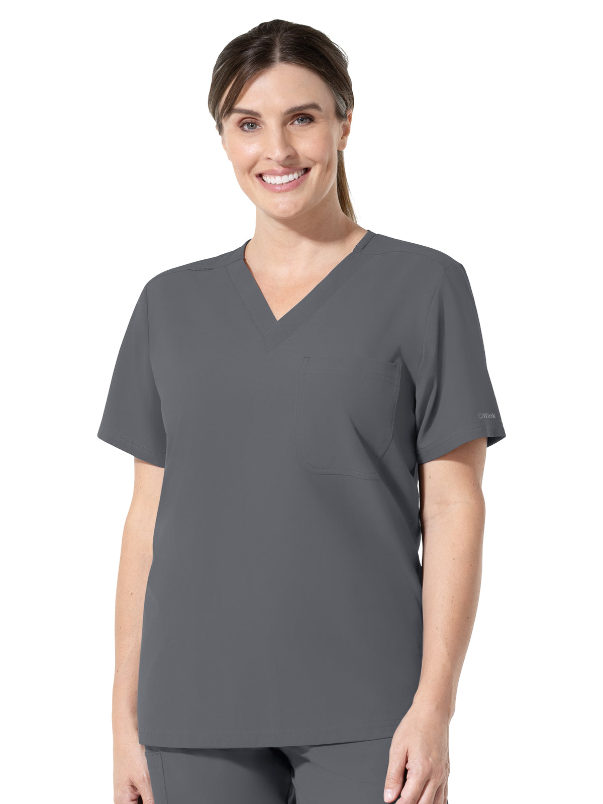 Unisex One-Pocket V-Neck Scrub Top - 6680 - Pewter