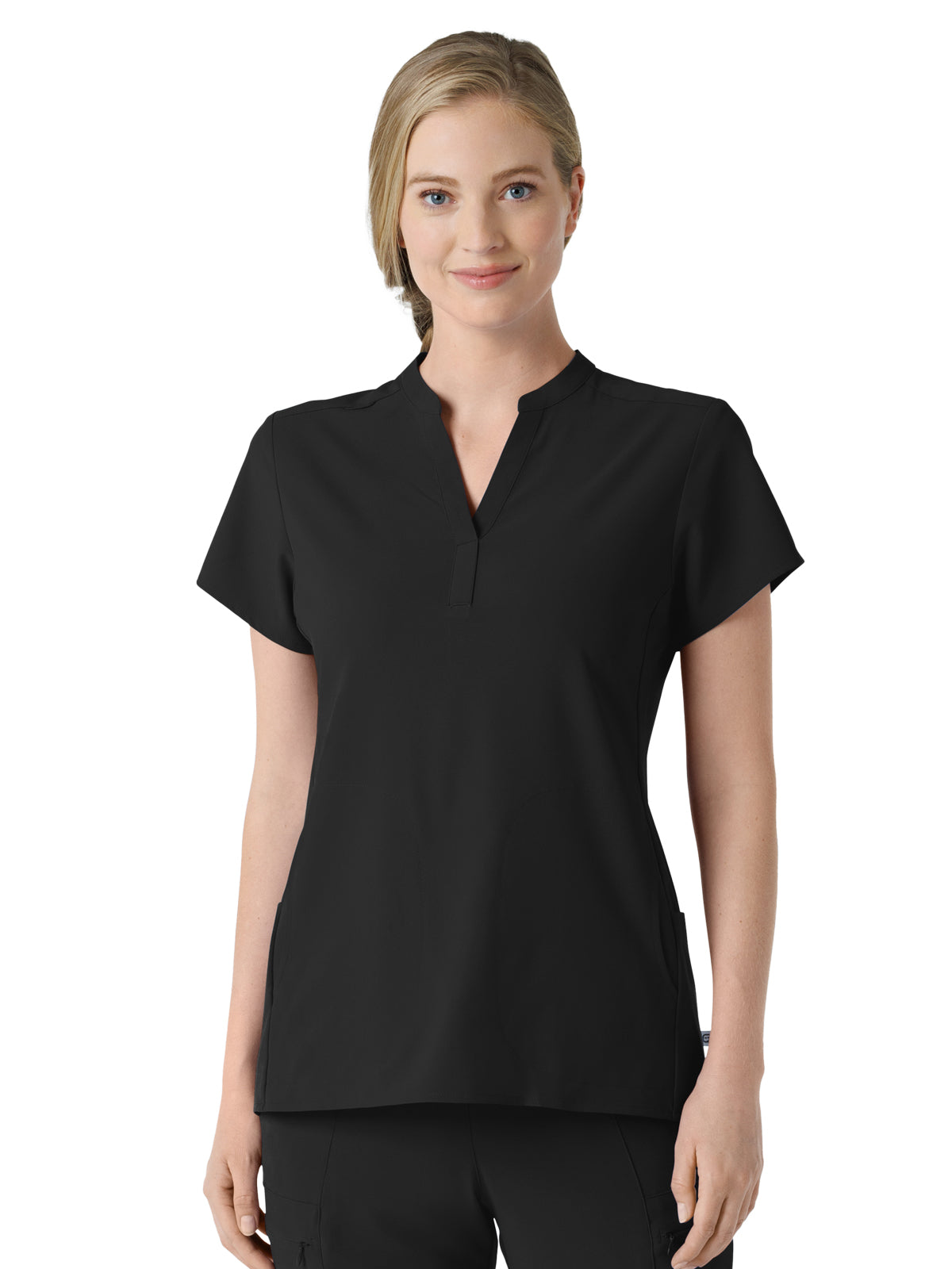 Women's Four-Pocket Mandarin Collar Top - 6734 - Black