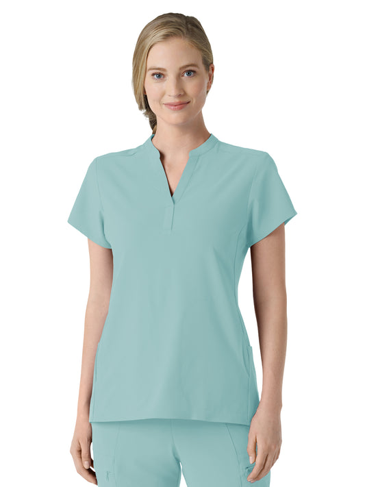 Women's Four-Pocket Mandarin Collar Top - 6734 - Coastal Blue