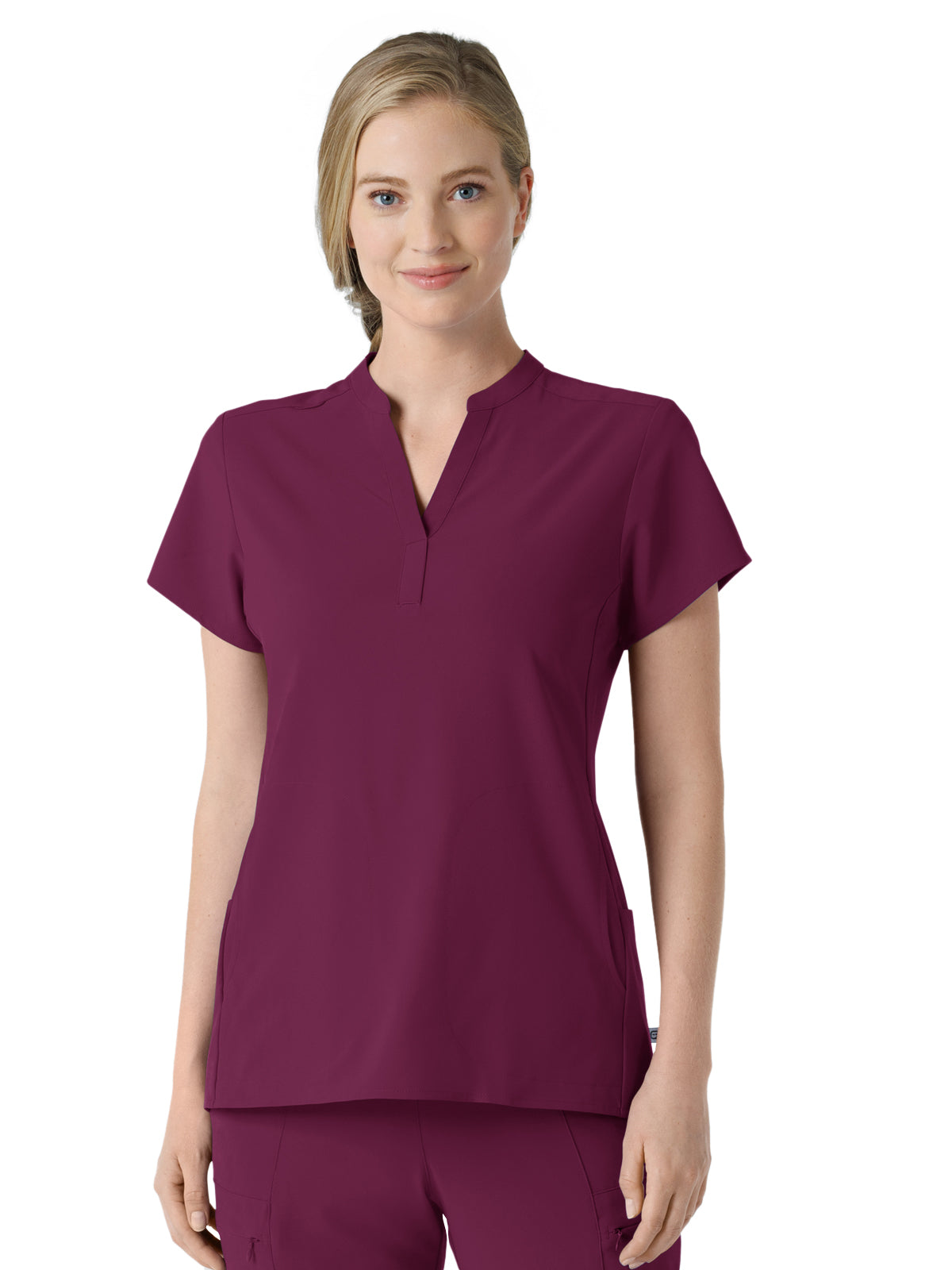 Women's Four-Pocket Mandarin Collar Top - 6734 - Wine