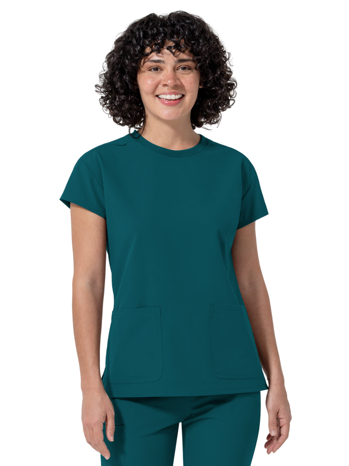 Women's Two-Pocket Cap Sleeve Crew Neck Scrub Top - 6780 - Caribbean