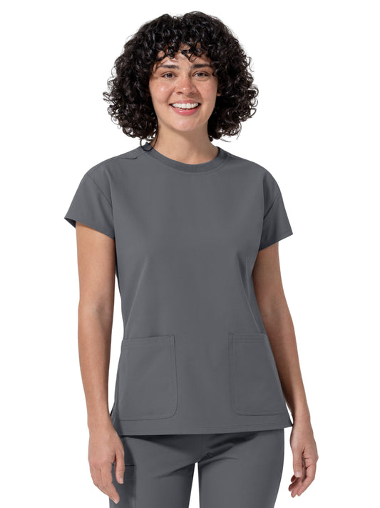 Women's Two-Pocket Cap Sleeve Crew Neck Scrub Top - 6780 - Pewter