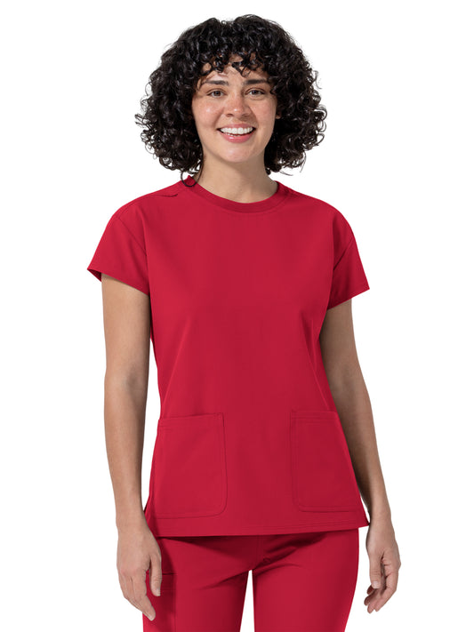 Women's Two-Pocket Cap Sleeve Crew Neck Scrub Top - 6780 - Red
