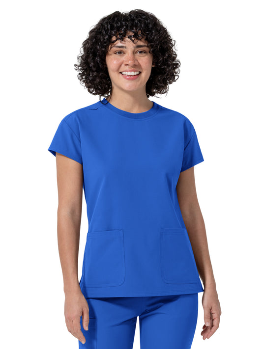 Women's Two-Pocket Cap Sleeve Crew Neck Scrub Top - 6780 - Royal