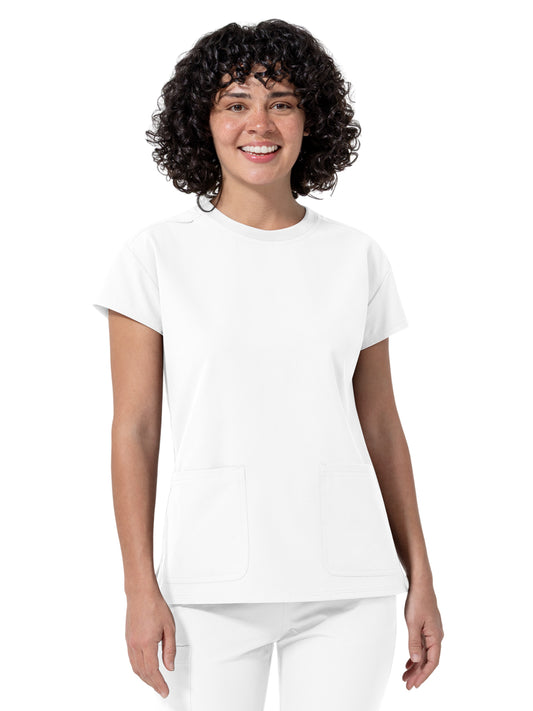 Women's Two-Pocket Cap Sleeve Crew Neck Scrub Top - 6780 - White