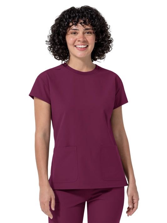 Women's Two-Pocket Cap Sleeve Crew Neck Scrub Top - 6780 - Wine