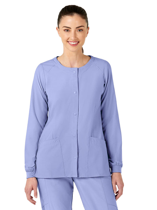 Women's Two-Pocket Crew Neck Jacket - 8155 - Ceil Blue