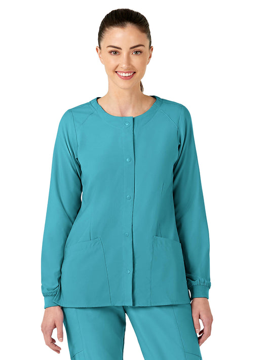 Women's Two-Pocket Crew Neck Jacket - 8155 - Teal Blue