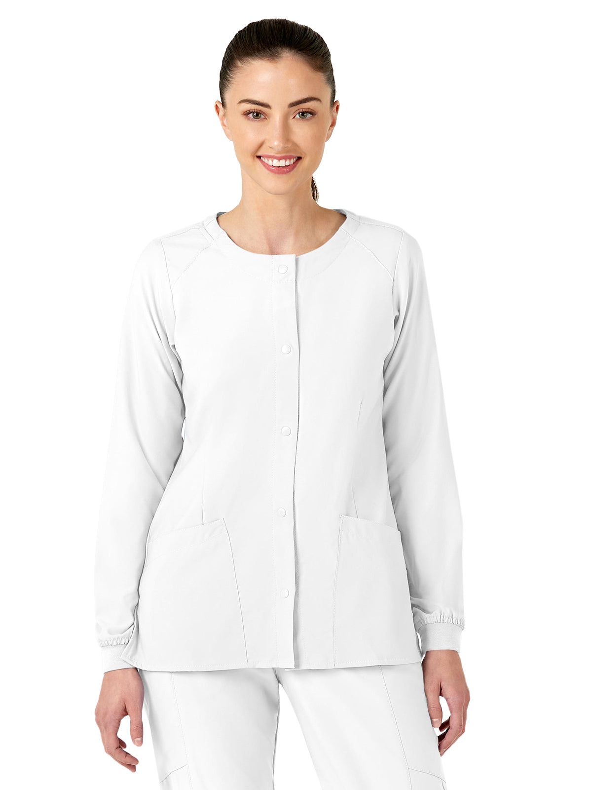 Women's Two-Pocket Crew Neck Jacket - 8155 - White