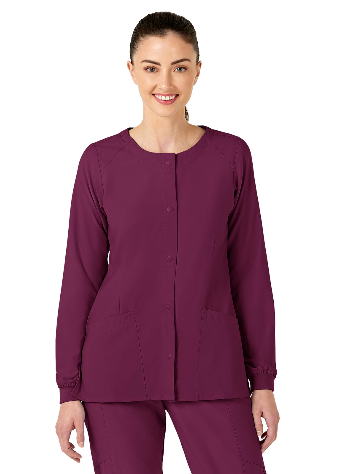 Women's Two-Pocket Crew Neck Jacket - 8155 - Wine