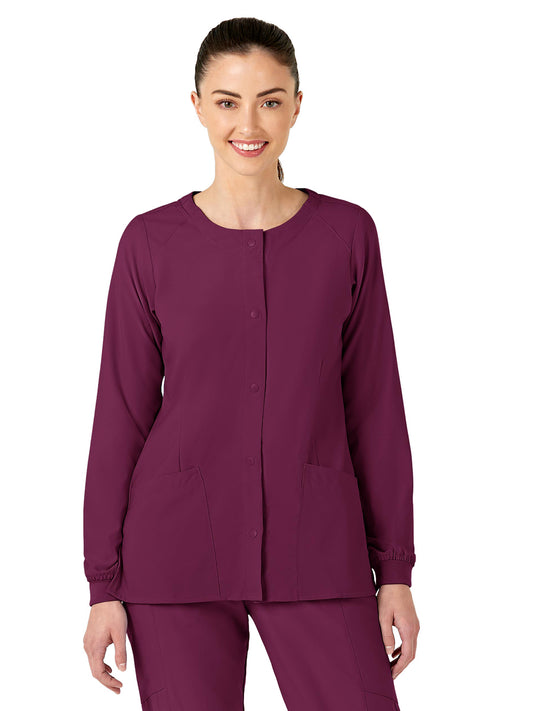 Women's Two-Pocket Crew Neck Jacket - 8155 - Wine