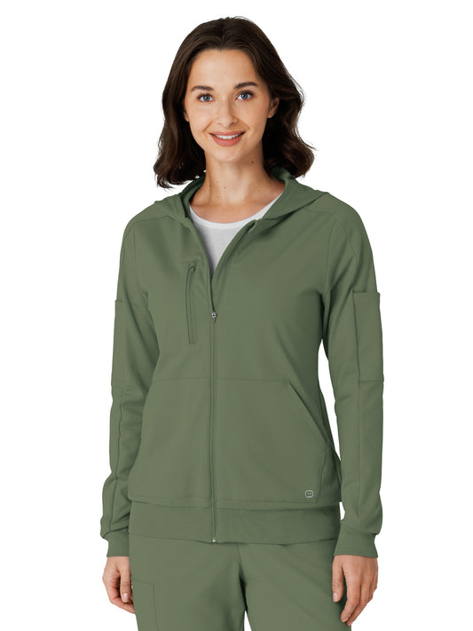 Knit Women’s Four-Pocket Zip Hoodie - 8159 - Olive