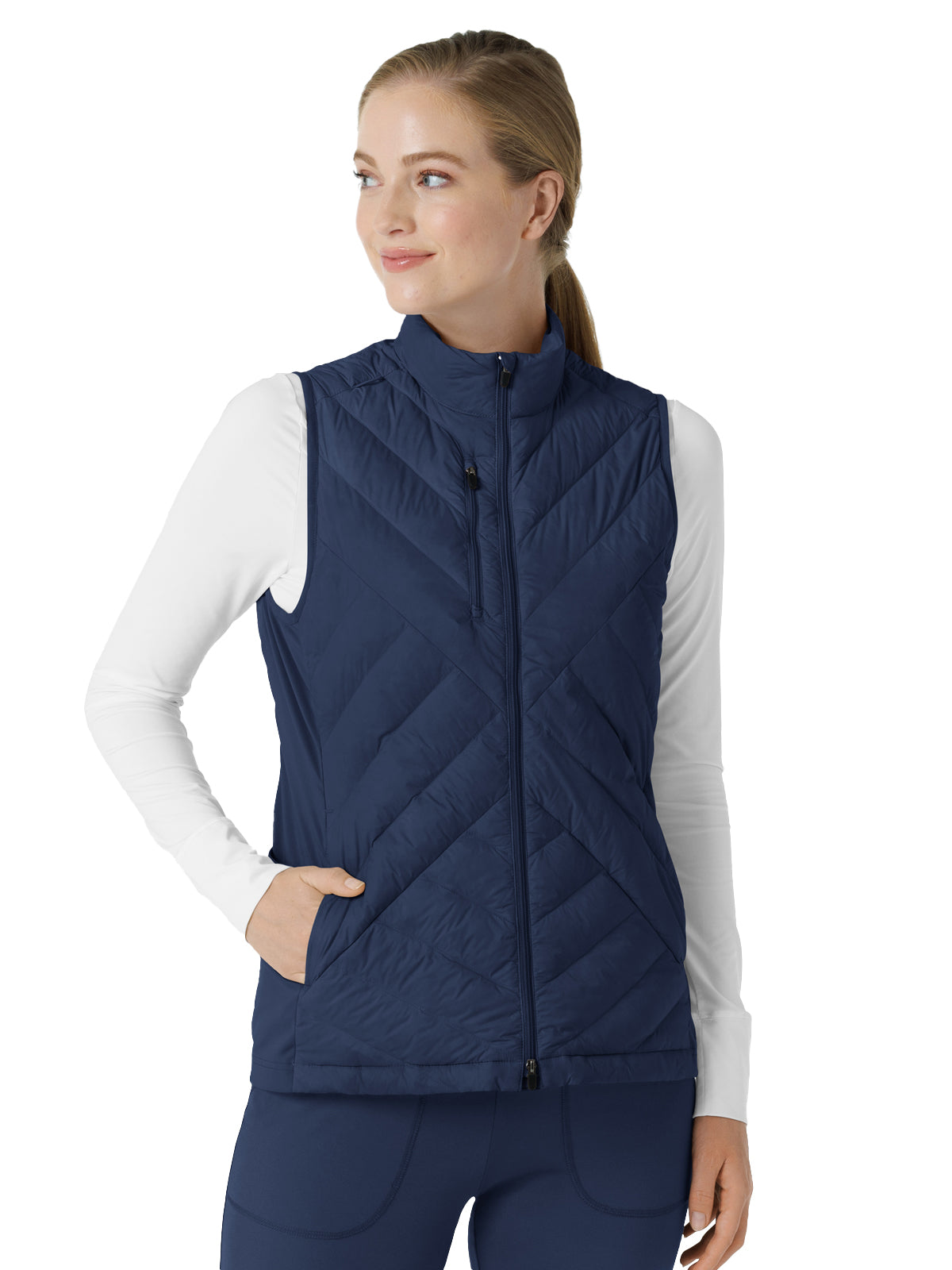 Women's Six-Pocket Quilted Vest - 8277 - Navy Blue