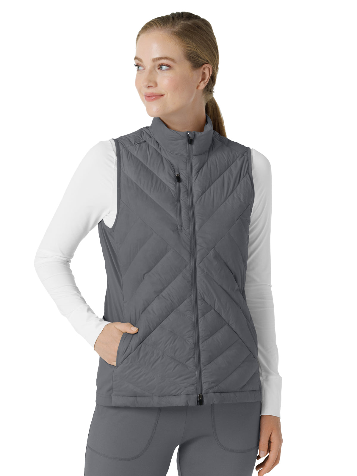 Women's Six-Pocket Quilted Vest - 8277 - Pewter