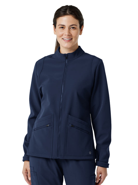 Women's Four-Pocket Soft Shell Scrub Jacket - 8509 - Navy